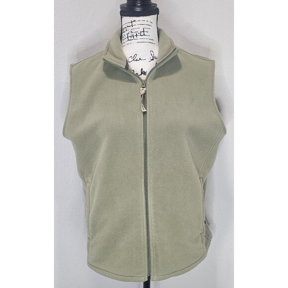 Woolrich Women's Sleeveless Fleece Full Zip Vest Aloe Green Size Large Pockets - Picture 1 of 10